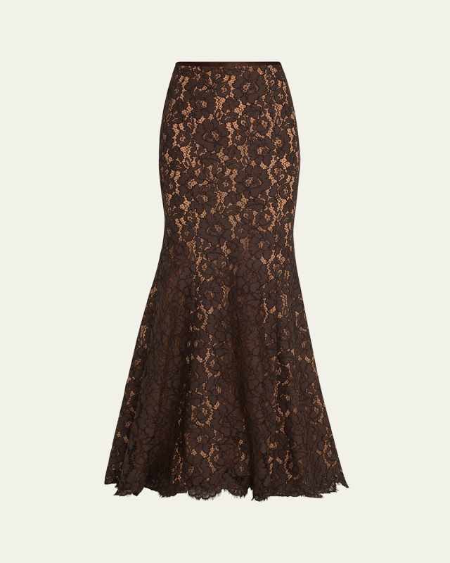 Large Floral Lace Long Fishtail Skirt